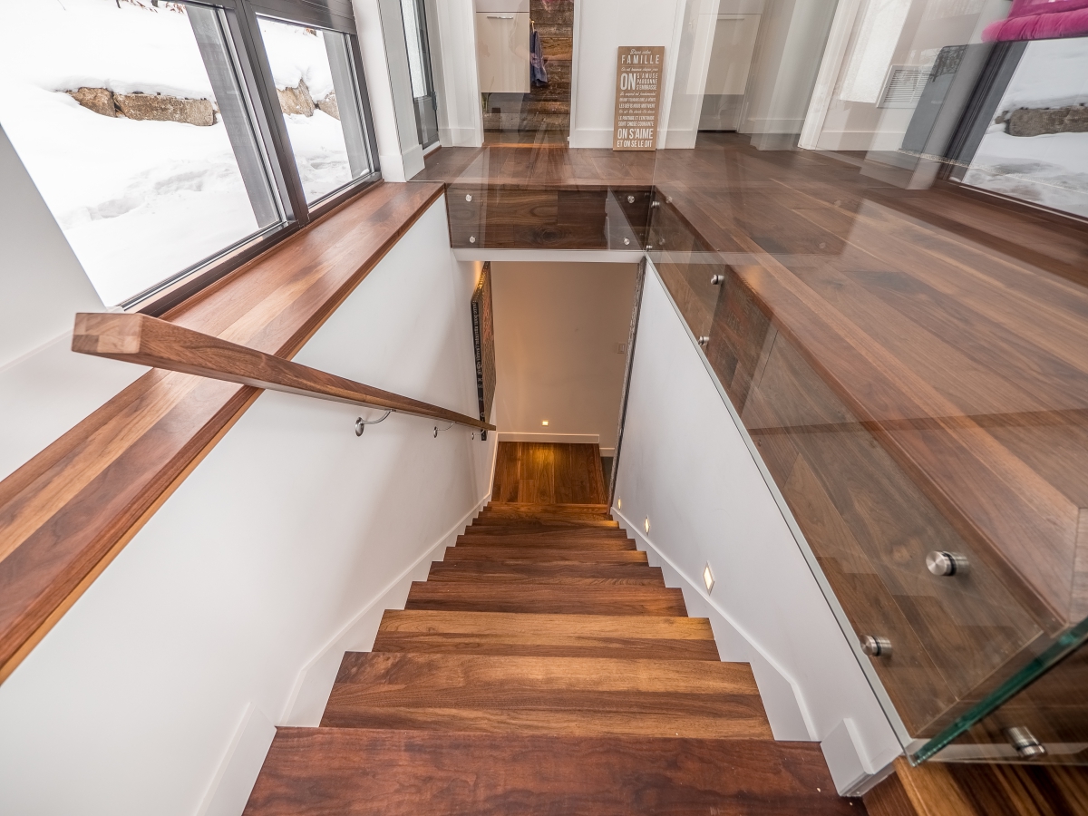 Escalier Noyer Noir Huilé avec panneaux de verre